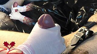 mistress masturbates my cock with white gloves, i cum as she dilates my urethra