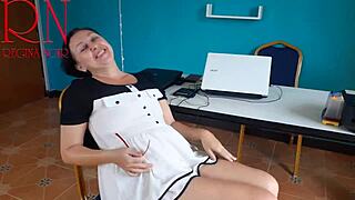 sexretary caught nude on office security cam! no panties secretary teases at work, unbelievable!
