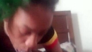 Beautiful lady drops to her knees for a sloppy blowjob