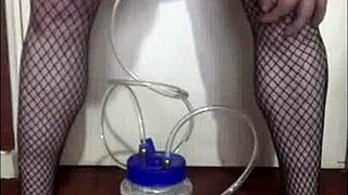 Portable Cow Milking Machine in Homemade Lactating Action with Stockings