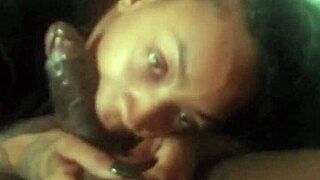 Beautiful lady drops to her knees for a sloppy blowjob