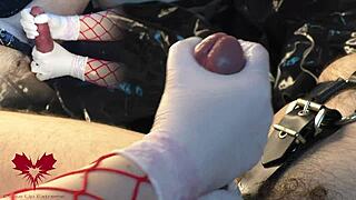 mistress masturbates my cock with white gloves, i cum as she dilates my urethra