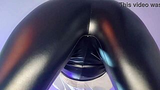 Milf mistress in latex pants demands ass worship with groping and sniffing