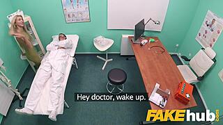 In a fake hospital, sweet blonde Russian eats doctor's cum after doggystyle.