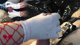 mistress masturbates my cock with white gloves, i cum as she dilates my urethra