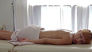 Wild massage session turns into sensual rubbing for babe's sexy body