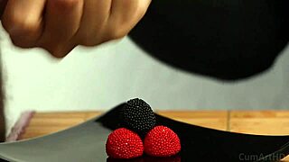 CFNM Handjob with CUM on Candy Berries, Food Play Included