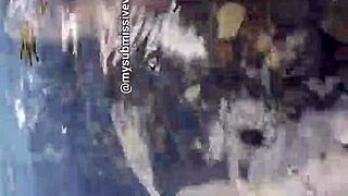 Argentinian Brunette Exhibitionist Bathes Outdoors with Natural Tits Exposed.