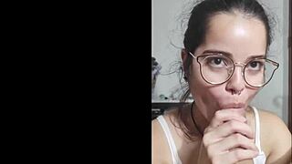 Married teen White Moon starts her morning with a deepthroat blowjob on big white cock. POV view captures every detail.