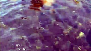 Argentinian Brunette Exhibitionist Bathes Outdoors with Natural Tits Exposed.