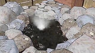 i'm in the hot spring without a towel, my boobs slipped out nude