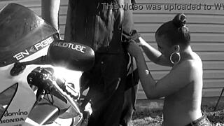 layla perez gags on don whoe's dick on hot motorcycle