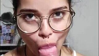 Married teen White Moon starts her morning with a deepthroat blowjob on big white cock. POV view captures every detail.