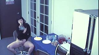 busty slut masturbates with food?