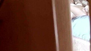 spying on teen stepdaughter masturbating in bedroom with intense climax behind door
