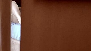 spying on teen stepdaughter masturbating in bedroom with intense climax behind door