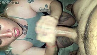 blanquita gets cum on face in garage