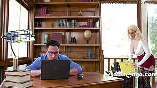 Skylar Vox breaks writer's block with huge natural tits at office.