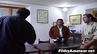 Naughty Girl Fucked In Gangbang Swallows Cum