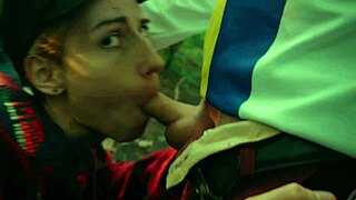 Two friends get wild with fun in nature after picnic.