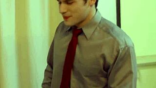 Awkward gay clerk secretly admires his office colleague at work.