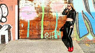 I love posing in black leather pants, jacket, and high heels.