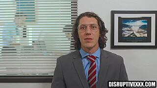 Awkward gay clerk secretly admires his office colleague at work.