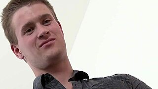 Sophisticated gay hunk craves a sloppy blowjob. He gets bareback action with jizz.