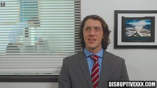 Awkward gay clerk secretly admires his office colleague at work.