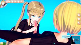 Blonde big tits gal gives blowjob in 3d anime