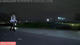 man, late evening walk with russian jeny smith in see-thru tights, no panties, pussy out!