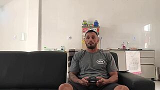 Playing video game, chick tempts, doggy ass fuck