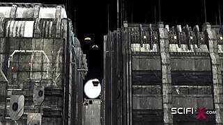 Sexy busty ebony drilled by sci-fi soldier in wild cell