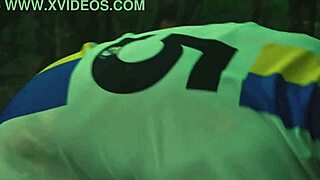 Two friends get wild with fun in nature after picnic.