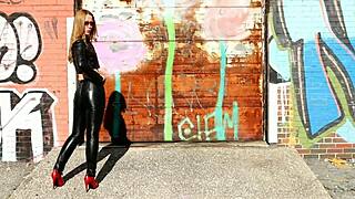 I love posing in black leather pants, jacket, and high heels.