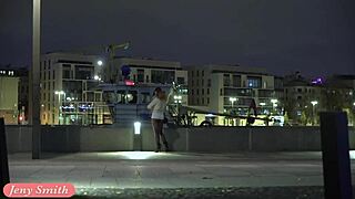 man, late evening walk with russian jeny smith in see-thru tights, no panties, pussy out!