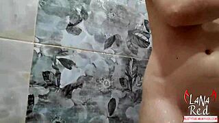 Beauty with big natural tits masturbates her wet pussy to intense orgasm in the shower