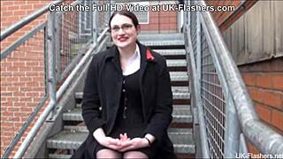 I see fat bbw flasher with big tits in bondage outdoor exhibition