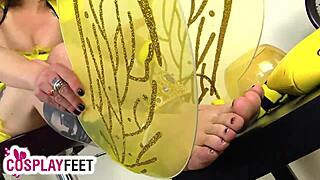 sexy bee costume girl takes off heels and licks her toes 😍