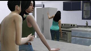 hermanastros teniendo sexo duro a espaldas de su madrastra