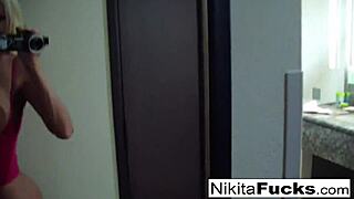 A home video of a single man masturbating to a pretty Tits Behind strip Nikita von James