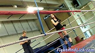 is the babe getting strapon fucked by the wrestler dyke?