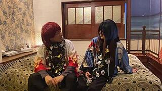 Mature wife in costume on Halloween day