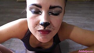 Kitty swallows cum from big dick