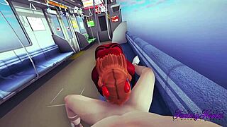 Эвангелион хентай 3D: Синдзи дрочит и сосёт Аске, потом трахает в поезде на публике.