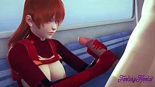 evangelion hentai 3d has shinji giving handjob and blowjob to asuka before fucking her in a public train.