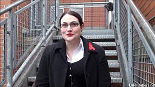 I see fat bbw flasher with big tits in bondage outdoor exhibition