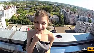 A sexy russian teen gets fucked hard by a big cock on the rooftop in high definition
