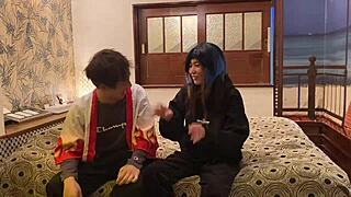 Mature wife in costume on Halloween day