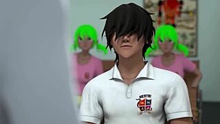 Busty hentai teacher demonstrates deepthroat and doggystyle to horny students!